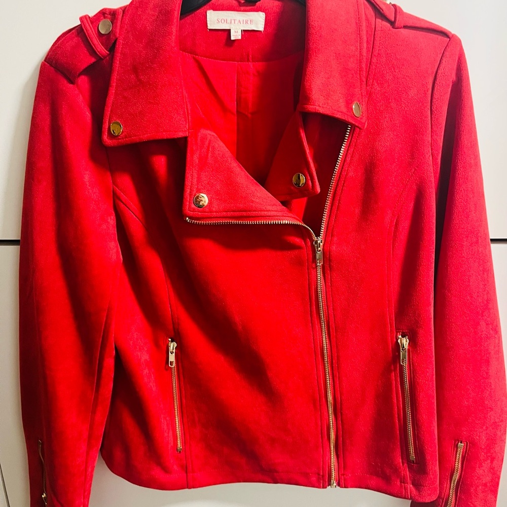 Solitaire Women's Vibrant Red Leather Jacket (never worn)